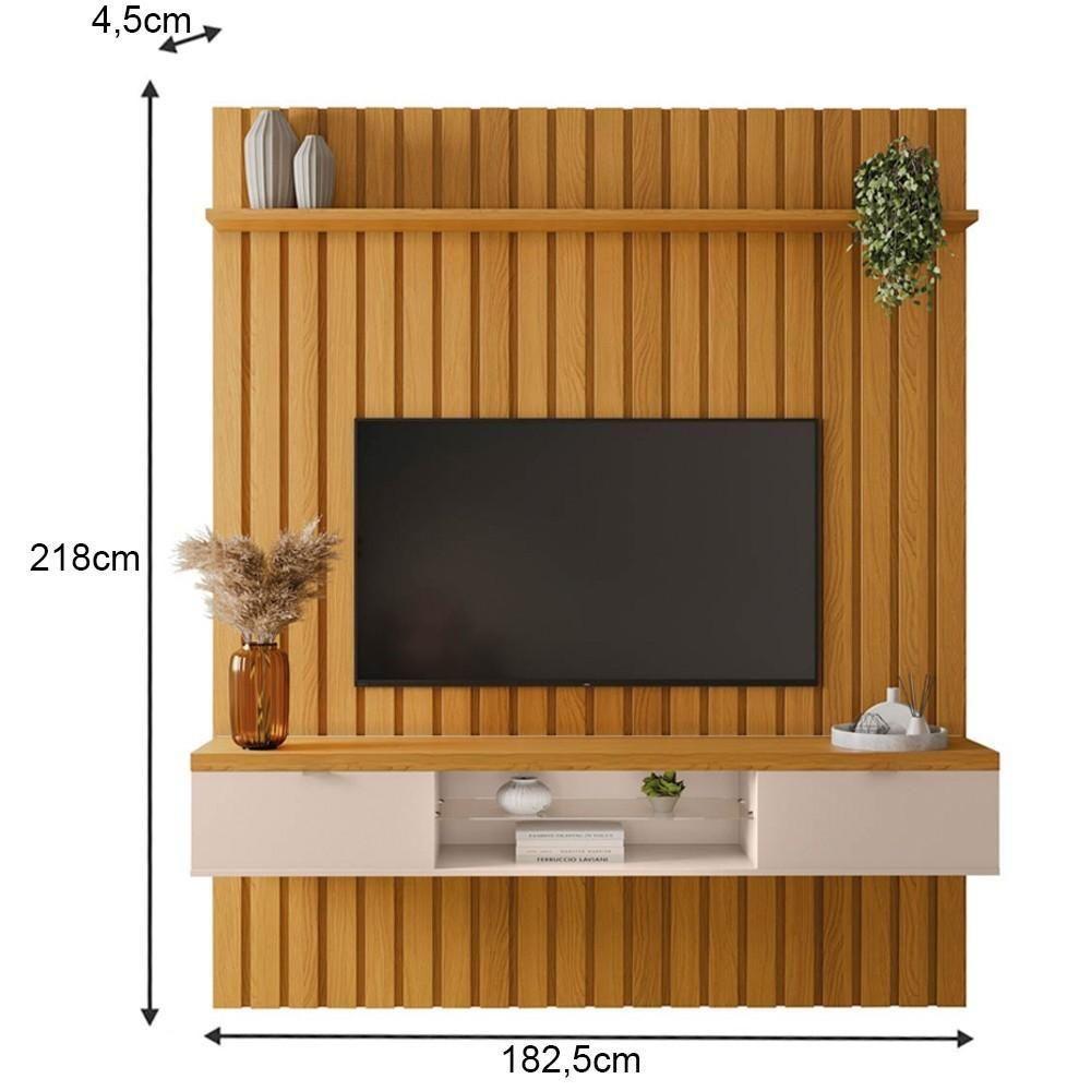 Painel Ripado Para Tv Com Bancada Suspensa 180cm Illusiê H01 Cinamomo-off White - Mpozenato - 4