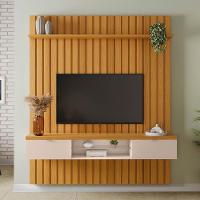 Painel Ripado Para Tv Com Bancada Suspensa 180cm Illusiê H01 Cinamomo-off White - Mpozenato - 2