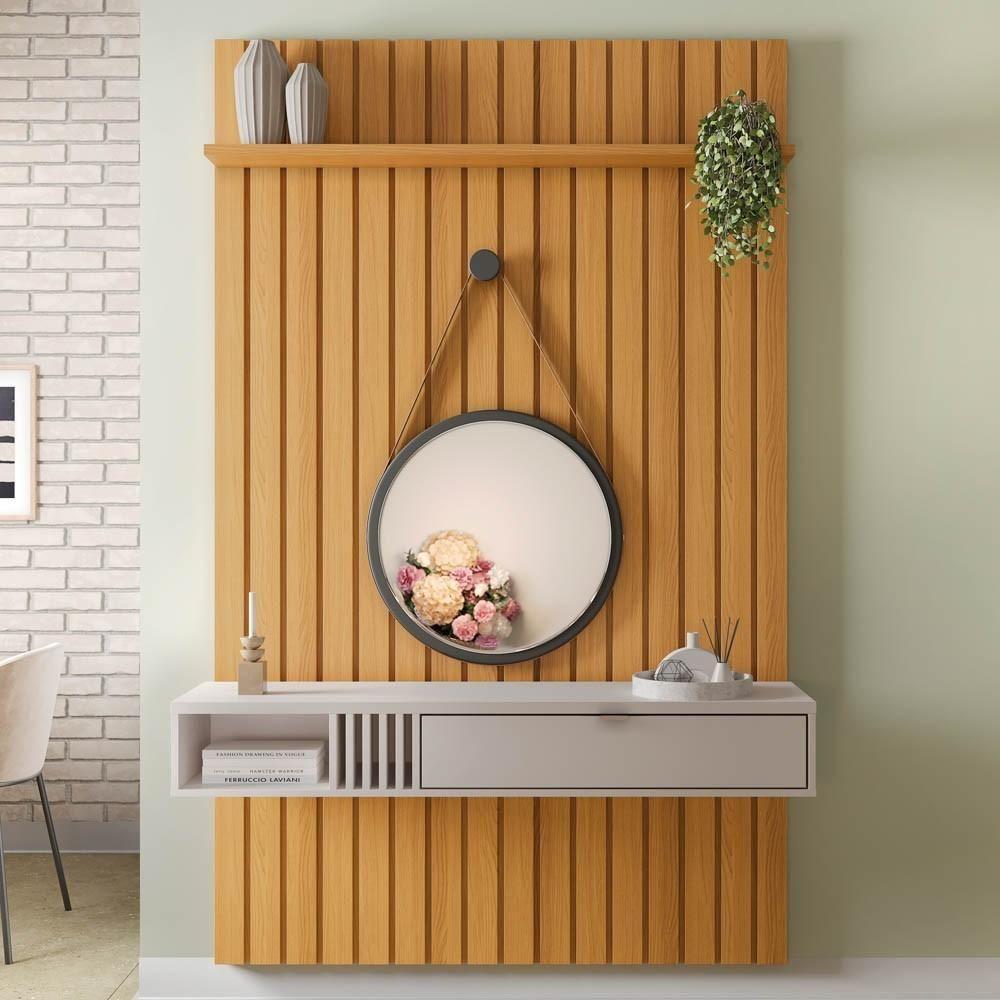 Painel Ripado Para Tv 50 Pol. Com Bancada Suspensa Jazz H01 Cinamomo-off White - Mpozenato - 2