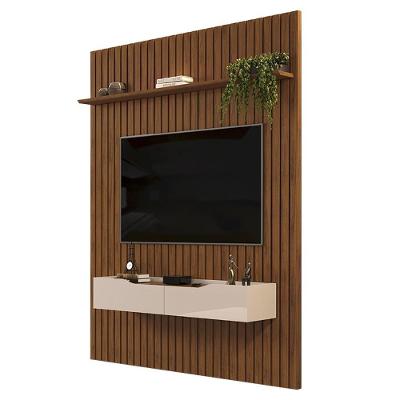 Painel Para Tv 65 Pol Ripado Com Bancada Suspensa 183x240cm Pratisk D04 Freijó-off White - Mpozenato