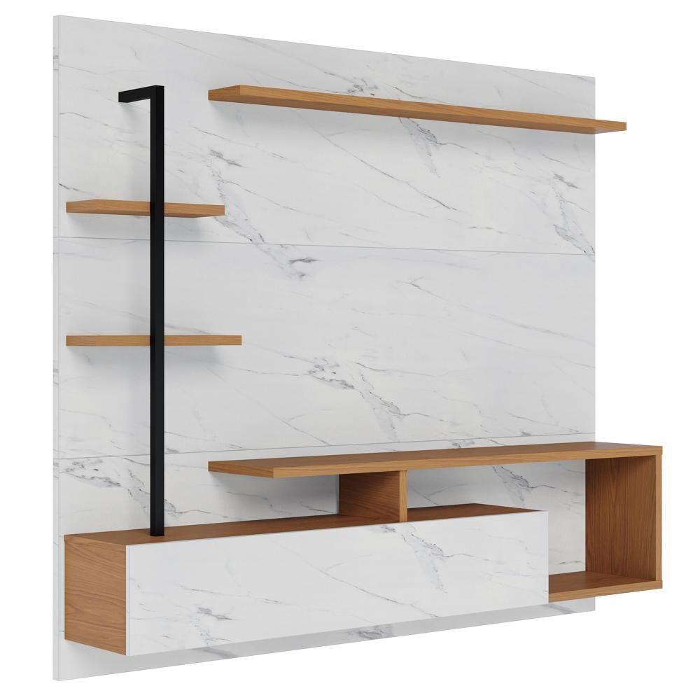 Painel Para Tv 58 Pol Com Bancada Goiás C05 Calacatta-freijó-branco Neve - Mpozenato - 1