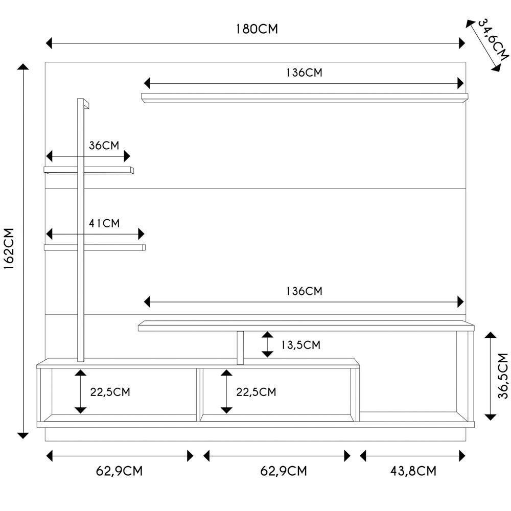 Painel Para Tv 58 Pol Com Bancada Goiás C05 Calacatta-freijó-branco Neve - Mpozenato - 5