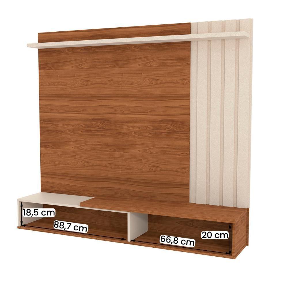 Painel Home Suspenso Vegas 1.6 Com Ripado E 1 Porta 160 Cm Cinamomo Perola Metalizado - 3