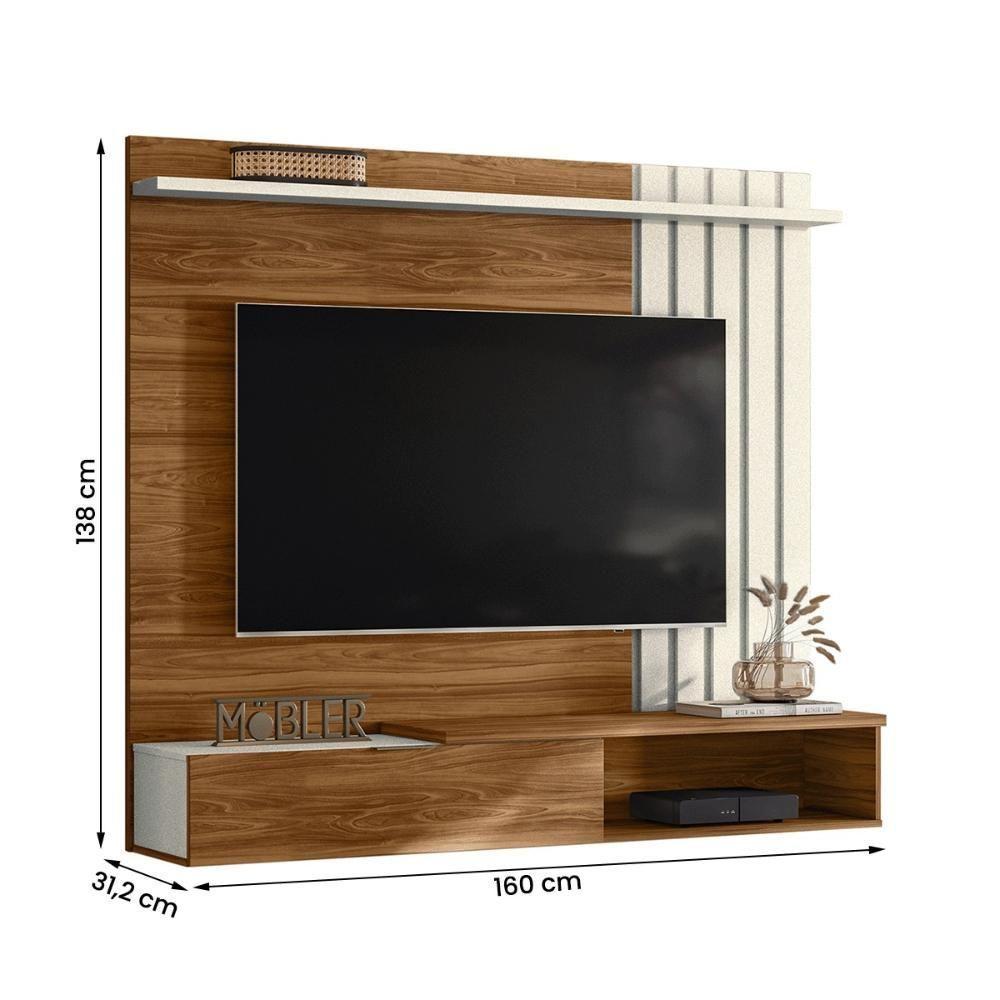 Painel Home Suspenso Vegas 1.6 Com Ripado E 1 Porta 160 Cm Cinamomo Perola Metalizado - 4