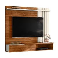 Painel Home Suspenso Vegas 1.6 Com Ripado E 1 Porta 160 Cm Cinamomo Perola Metalizado - 1