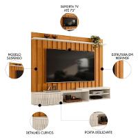 Painel Tv 75 Pol E Bancada Suspensa Emília Z10 Off-cinamomo - Mpozenato - 3
