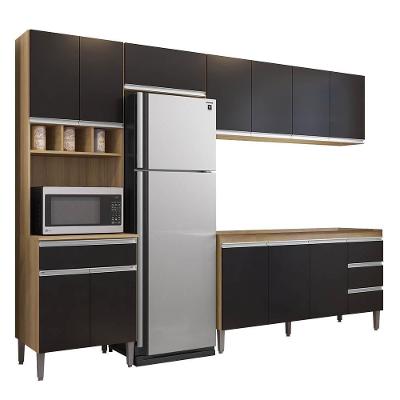 Cozinha Modulada 4 Peças Balcão Sem Tampo 160cm Andréia Amêndoa-preto - Ajl Móveis