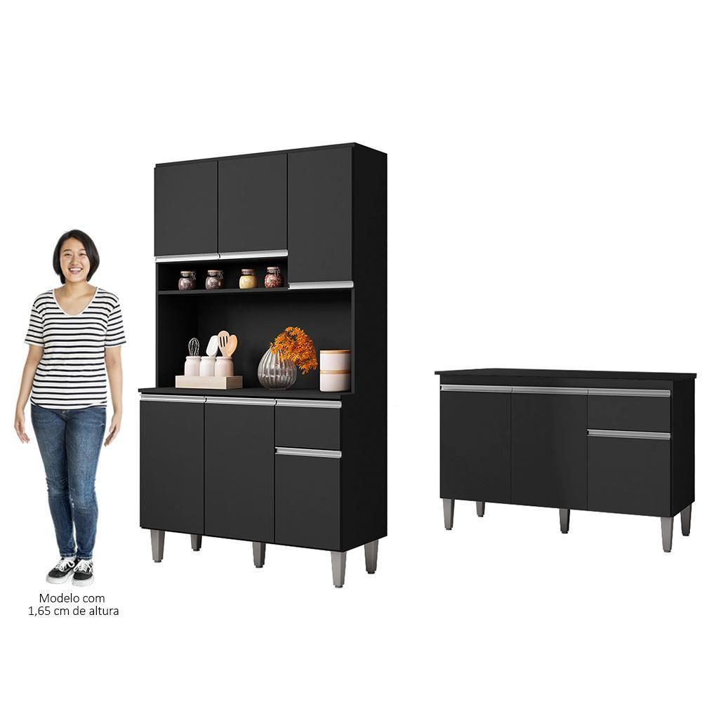 Cozinha Compacta Márcia E Balcão Gabinete Com Tampo Tatiane 120cm Preto - Ajl Móveis - 5