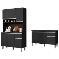 Cozinha Compacta Márcia E Balcão Gabinete Com Tampo Tatiane 120cm Preto - Ajl Móveis - 1