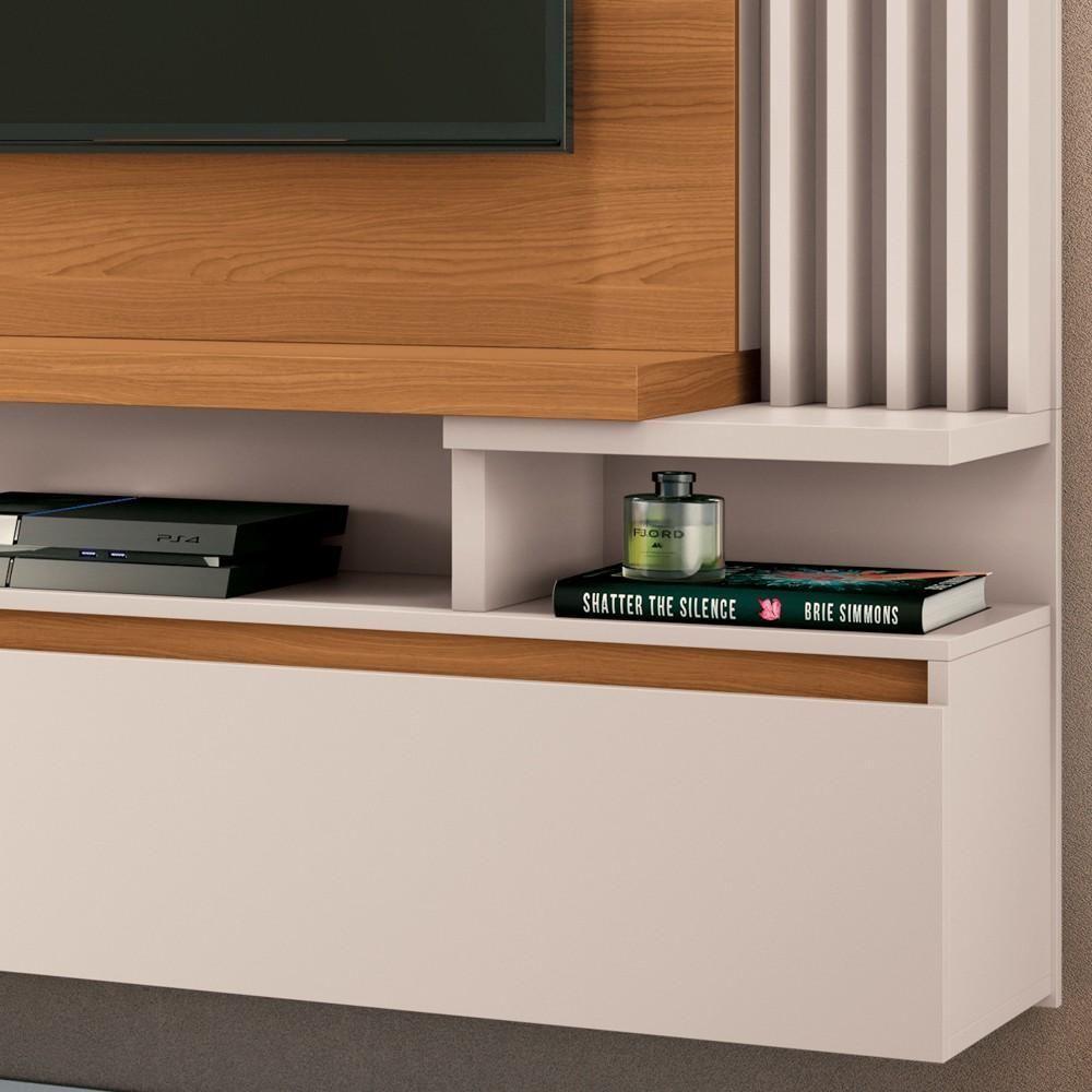 Painel Para Tv Suspenso 55 Pol. Ripado Khosmos H01 Off White-cinamomo - Mpozenato - 7