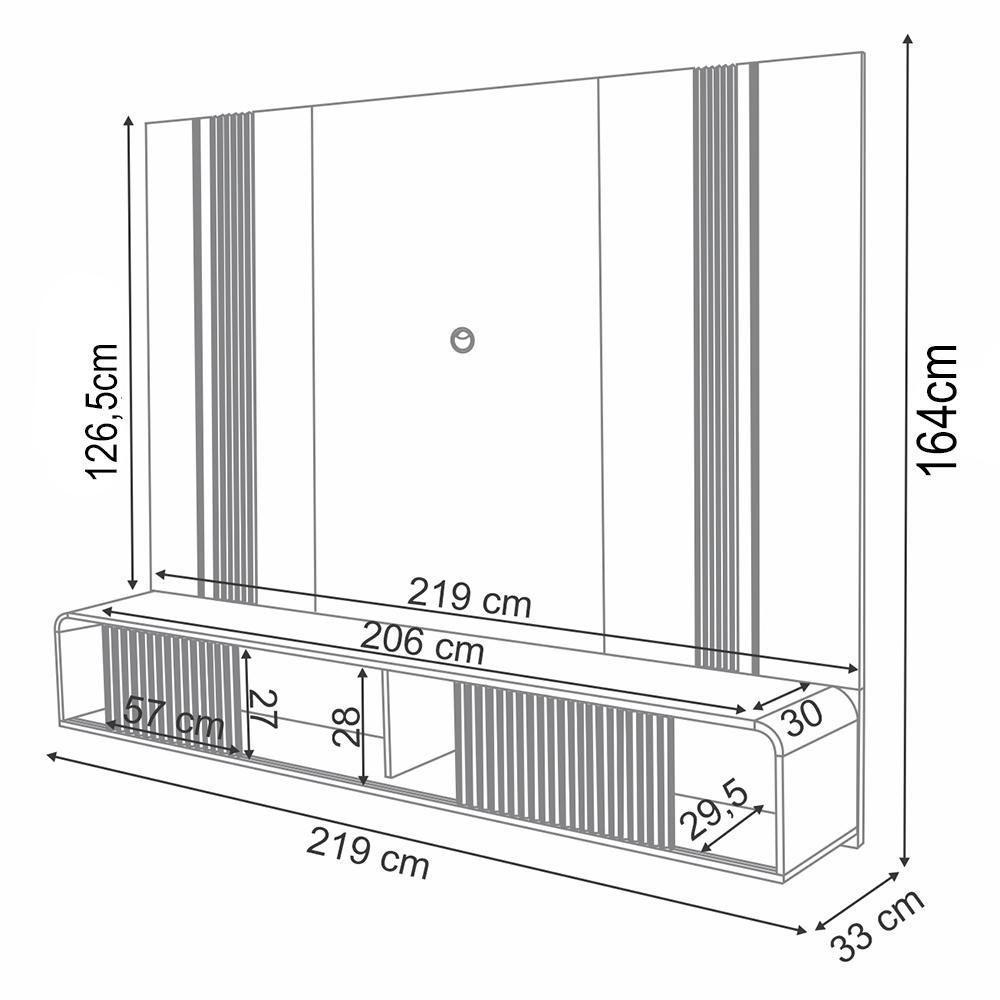 Painel Para Tv 85 Pol Suspenso Canelado Com Led Vivaz H01 Off White-cinamomo - Mpozenato - 4