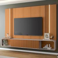 Painel Para Tv 85 Pol Suspenso Canelado Com Led Vivaz H01 Off White-cinamomo - Mpozenato - 2