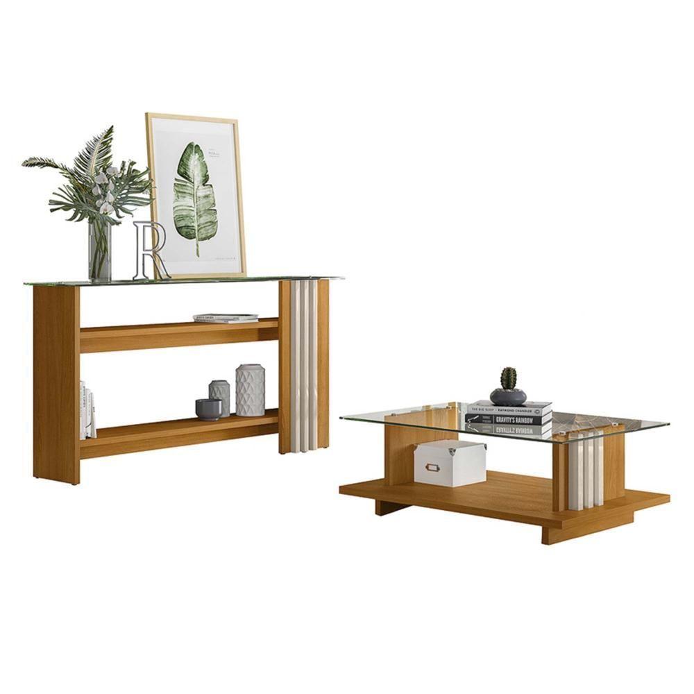 Mesa De Centro E Aparador Ripado Fire Z10 Off White-cinamomo - Mpozenato - 1