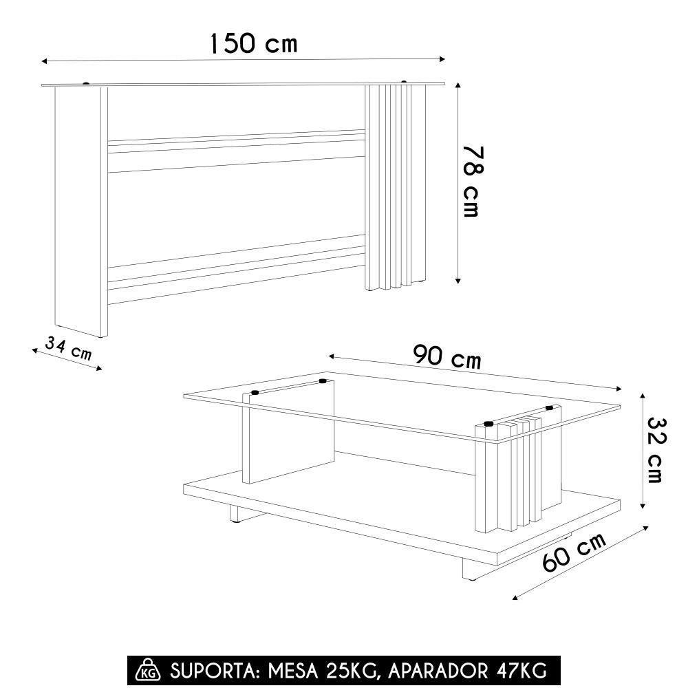 Mesa De Centro E Aparador Ripado Fire Z10 Off White-cinamomo - Mpozenato - 2