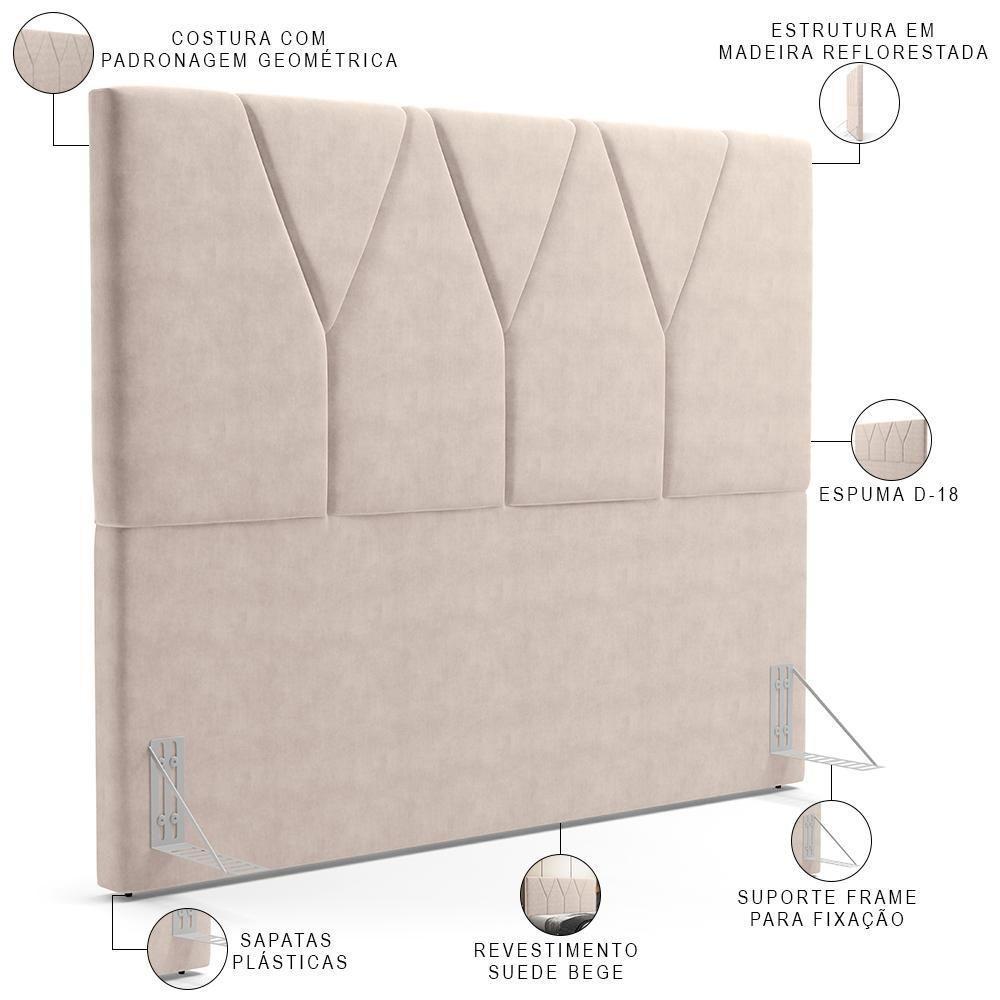 Cabeceira Cama Box Casal Queen 160cm Aura Suede W01 Bege - Mpozenato - 3
