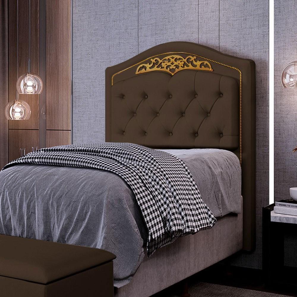 Cabeceira Cama Box Solteiro 90cm Com Tachas Imperial Veludo J02 Chocolate - Mpozenato - 2