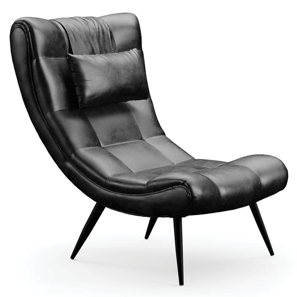 Poltrona Decorativa Para Sala De Estar Com Almofada E Pés Palito Lord Sintético Preto - Ibiza - 1