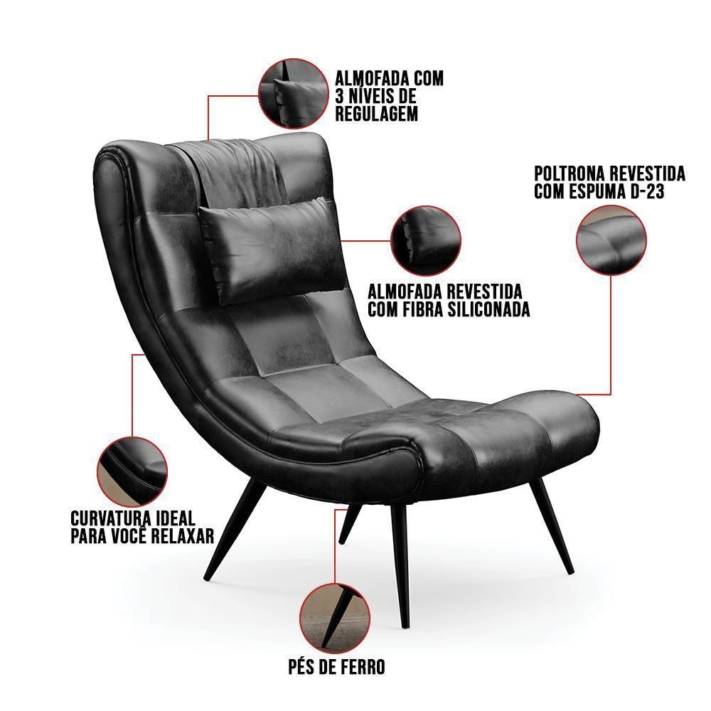 Poltrona Decorativa Para Sala De Estar Com Almofada E Pés Palito Lord Sintético Preto - Ibiza - 5