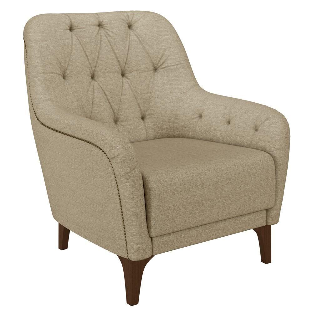 Poltrona Decorativa Para Sala De Estar Com Capitonê Pietà M22 Linho Bege - Mpozenato - 1