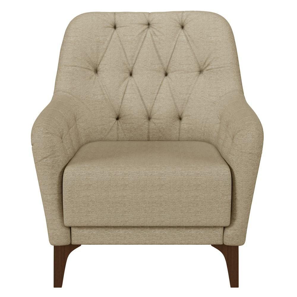 Poltrona Decorativa Para Sala De Estar Com Capitonê Pietà M22 Linho Bege - Mpozenato - 3