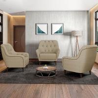 Poltrona Decorativa Para Sala De Estar Com Capitonê Pietà M22 Linho Bege - Mpozenato - 2