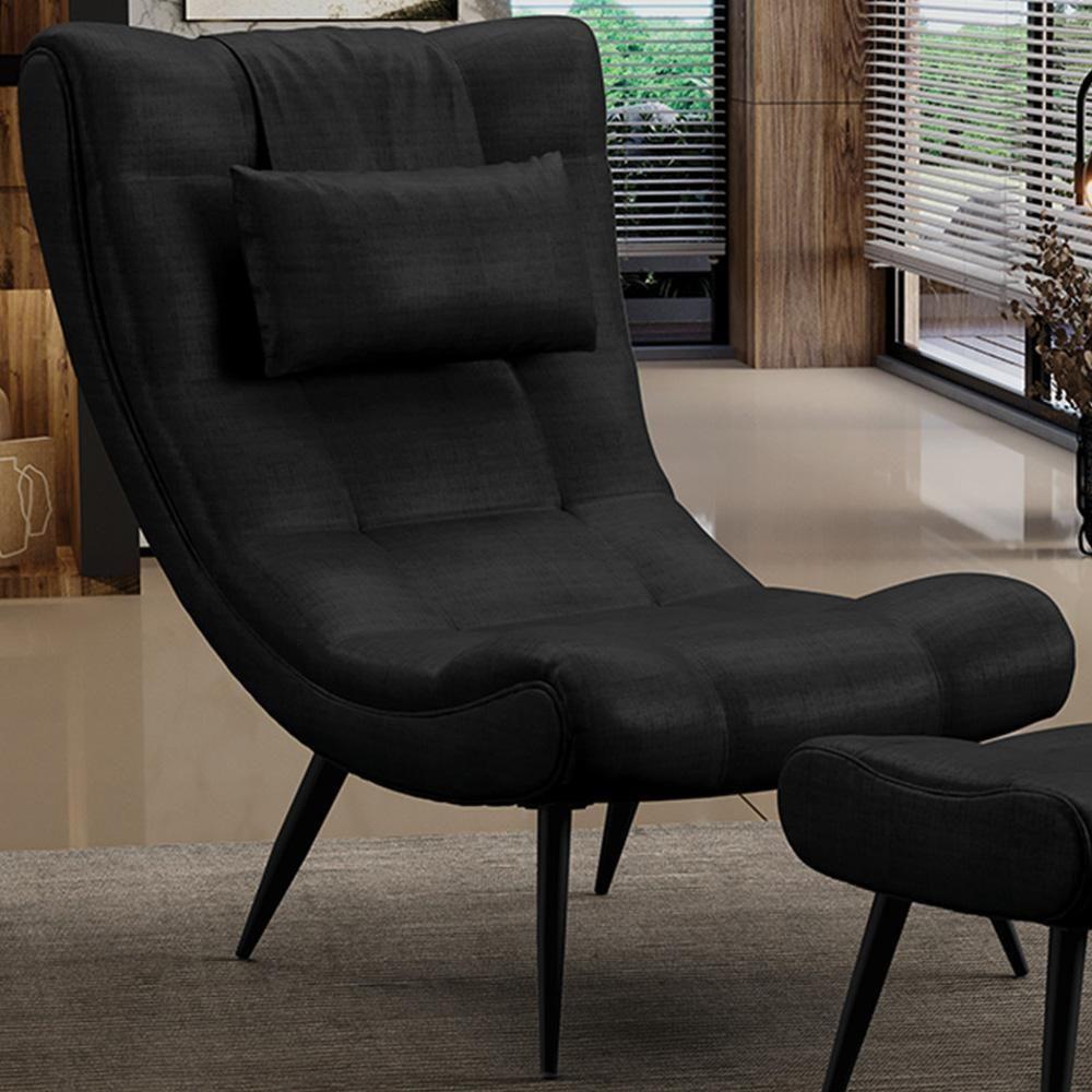 Poltrona Decorativa Para Sala De Estar Com Almofada E Pés Palito Lord Facto Dunas Preto - Ibiza - 2