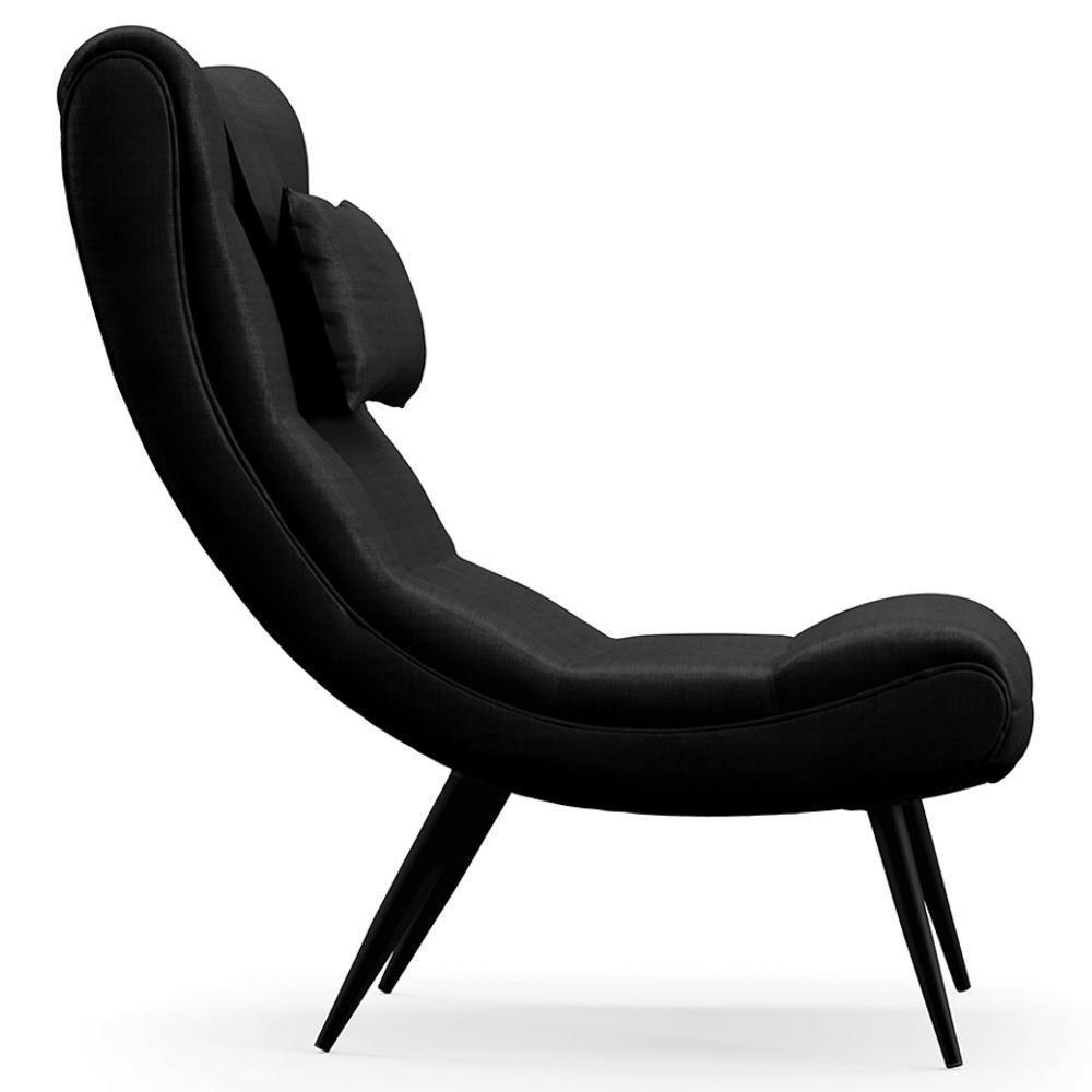 Poltrona Decorativa Para Sala De Estar Com Almofada E Pés Palito Lord Facto Dunas Preto - Ibiza - 6