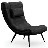 Poltrona Decorativa Para Sala De Estar Com Almofada E Pés Palito Lord Facto Dunas Preto - Ibiza - 1