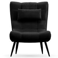 Poltrona Decorativa Para Sala De Estar Com Almofada E Pés Palito Lord Facto Dunas Preto - Ibiza - 7