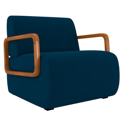 Poltrona Decorativa Orgânica Belarus K04 Para Sala Veludo Azul Mpozenato