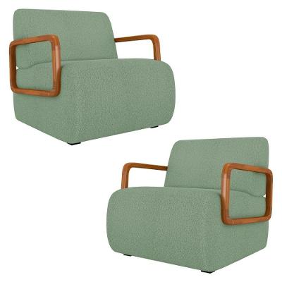 Poltrona Decorativa Orgânica Para Sala Kit 2 Belarus K04 Bouclê Verde Mpozenato