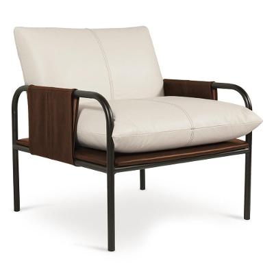 Poltrona Decorativa Lina L07 Estilo Industrial Couro Branco Camel Mpozenato