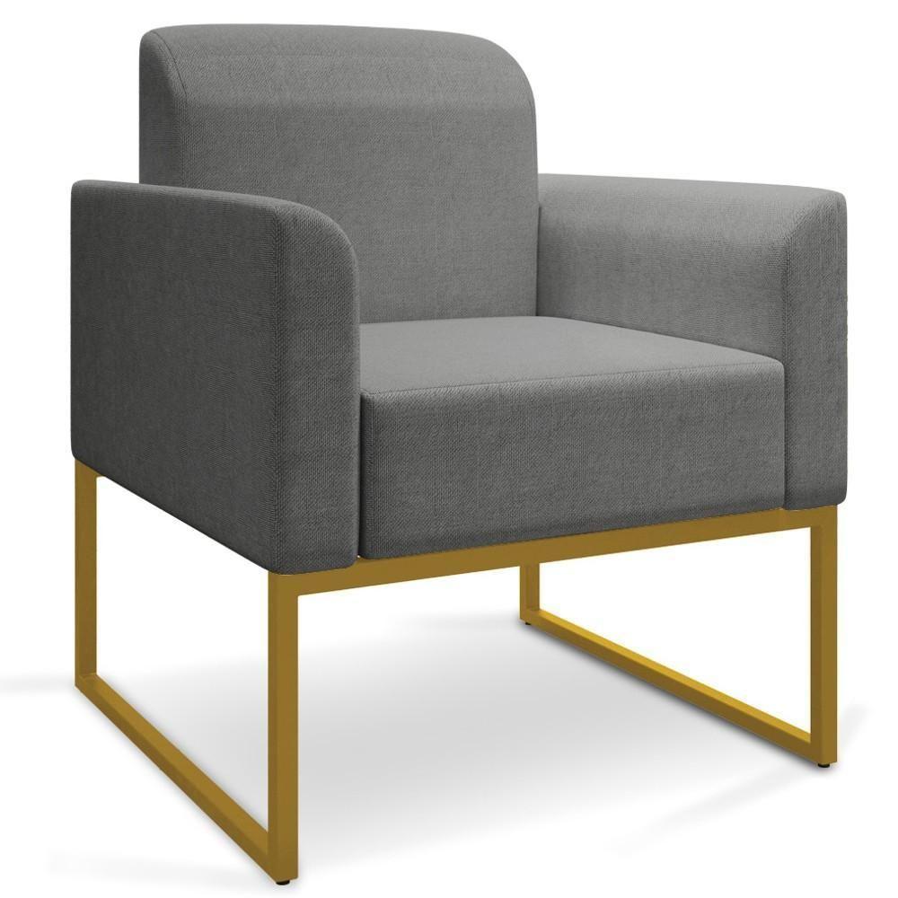 Poltrona Decorativa Base Industrial Dourada Maressa A26 Linho Grafite - Ibiza - 1