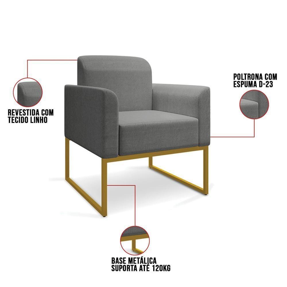 Poltrona Decorativa Base Industrial Dourada Maressa A26 Linho Grafite - Ibiza - 2