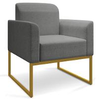 Poltrona Decorativa Base Industrial Dourada Maressa A26 Linho Grafite - Ibiza - 1