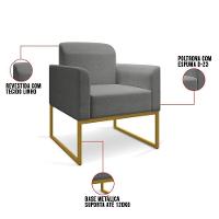 Poltrona Decorativa Base Industrial Dourada Maressa A26 Linho Grafite - Ibiza - 2