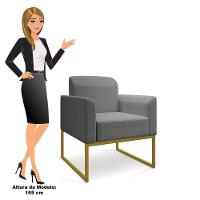 Poltrona Decorativa Base Industrial Dourada Maressa A26 Linho Grafite - Ibiza