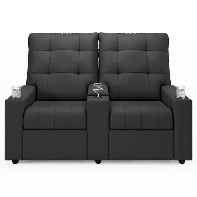 Poltrona De Cinema Reclinável 2 Lugares Baú Usb Mallie Fh9 Veludo Cinza - Mpozenato