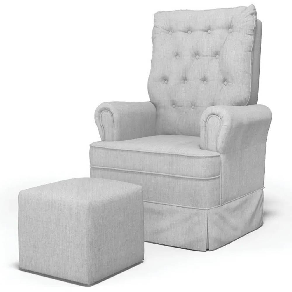 Poltrona De Amamentação E Descanso Com Balanço E Puff Laís G05 Linho Cinza Claro - Mpozenato - 1