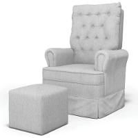 Poltrona De Amamentação E Descanso Com Balanço E Puff Laís G05 Linho Cinza Claro - Mpozenato - 1