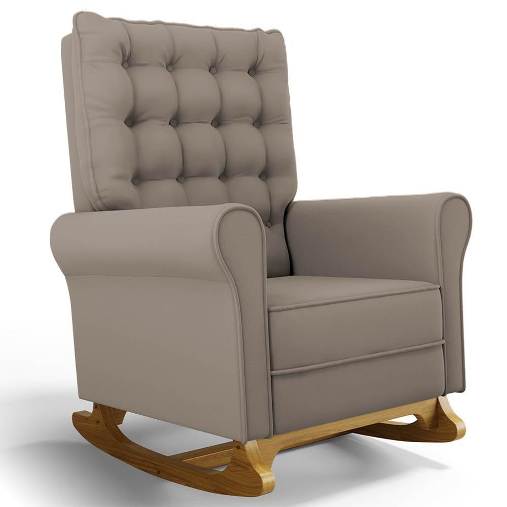Poltrona De Amamentação E Descanso Base Madeira Balanço Brenda G05 Veludo Areia - Mpozenato - 1