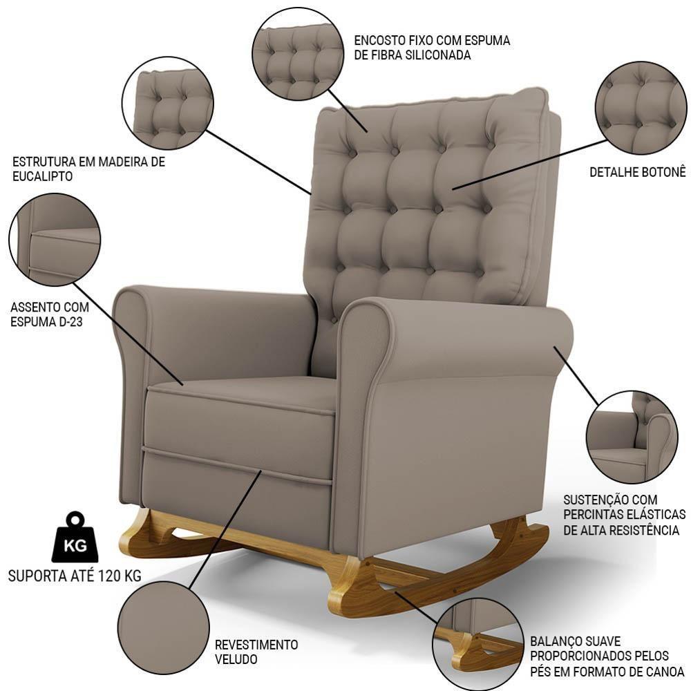 Poltrona De Amamentação E Descanso Base Madeira Balanço Brenda G05 Veludo Areia - Mpozenato - 3