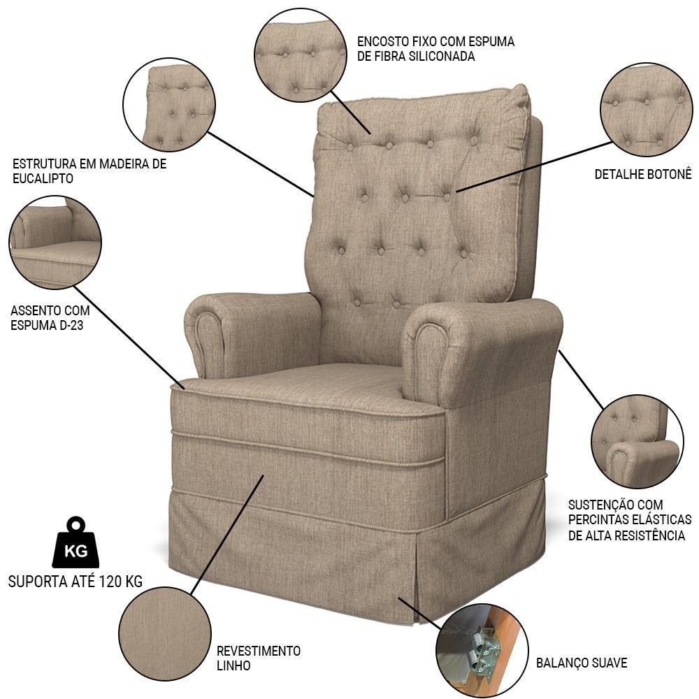 Poltrona De Amamentação E Descanso Com Balanço E Puff Laís G05 Linho Areia - Mpozenato - 3
