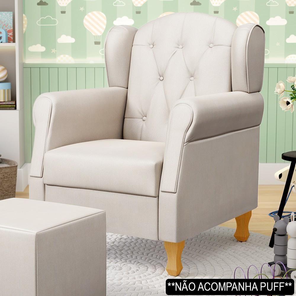 Poltrona De Amamentação Com Pés De Madeira Lucy P04 Suede Bege - Mpozenato - 2