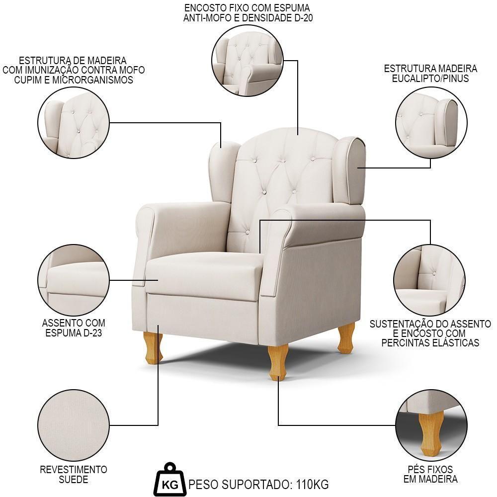 Poltrona De Amamentação Com Pés De Madeira Lucy P04 Suede Bege - Mpozenato - 3