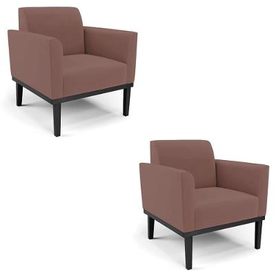 Kit 2 Poltronas Maressa Para Sala Base Madeira Veludo Preto Rosa Ibiza