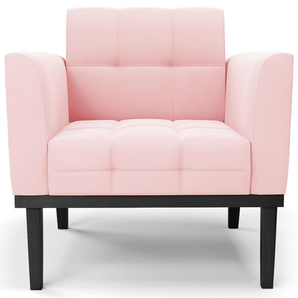 Poltrona Base Madeira Preto Kit 2 Ana Suede Rosa Bebê - Ibiza - 6