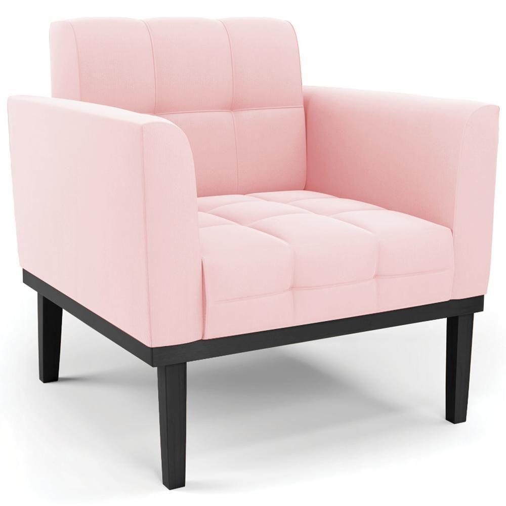 Poltrona Base Madeira Preto Kit 2 Ana Suede Rosa Bebê - Ibiza - 8