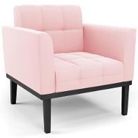 Poltrona Base Madeira Preto Kit 2 Ana Suede Rosa Bebê - Ibiza - 8