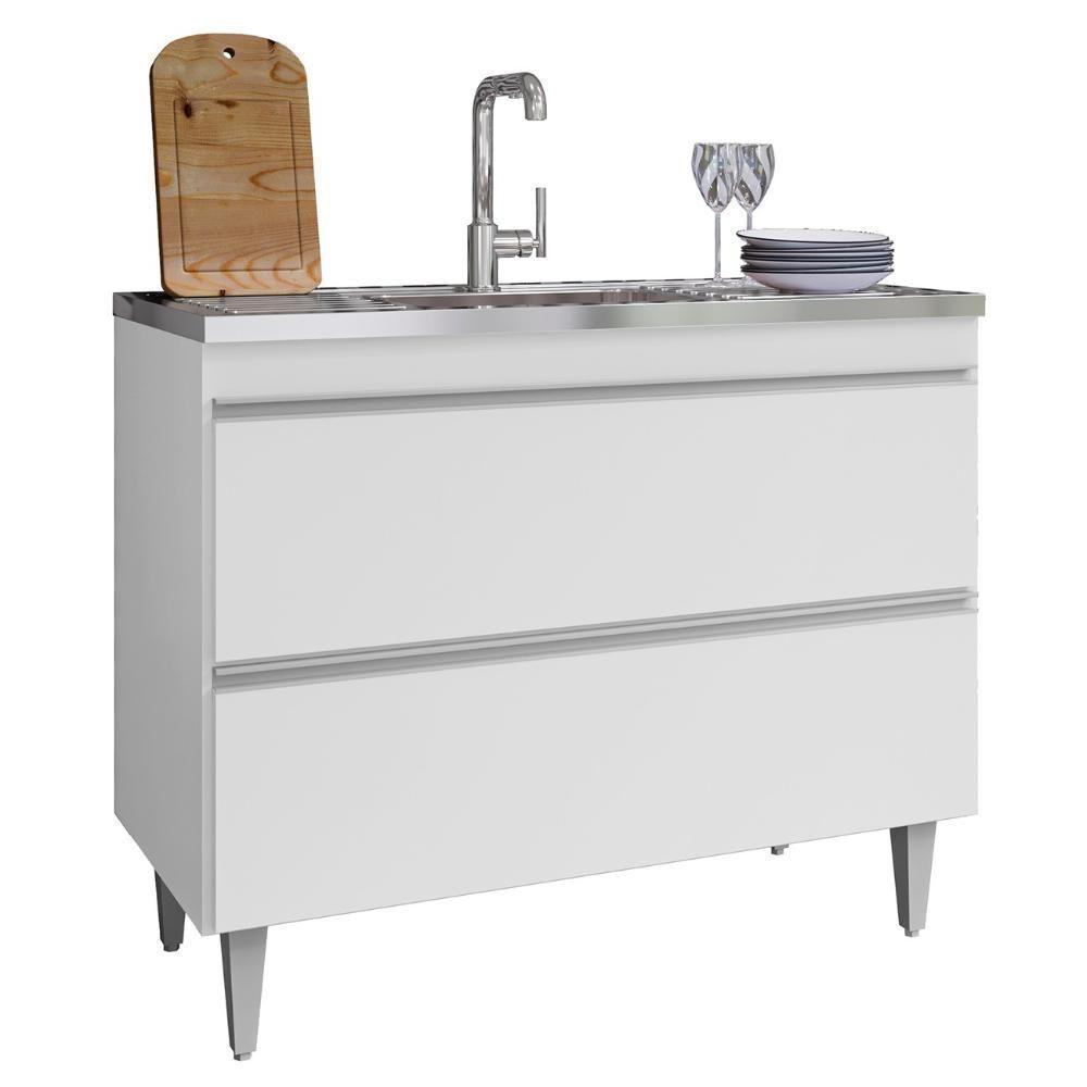 Balcão De Cozinha Com Pia Inox 100cm Julia M24 Branco - Mpozenato - 1